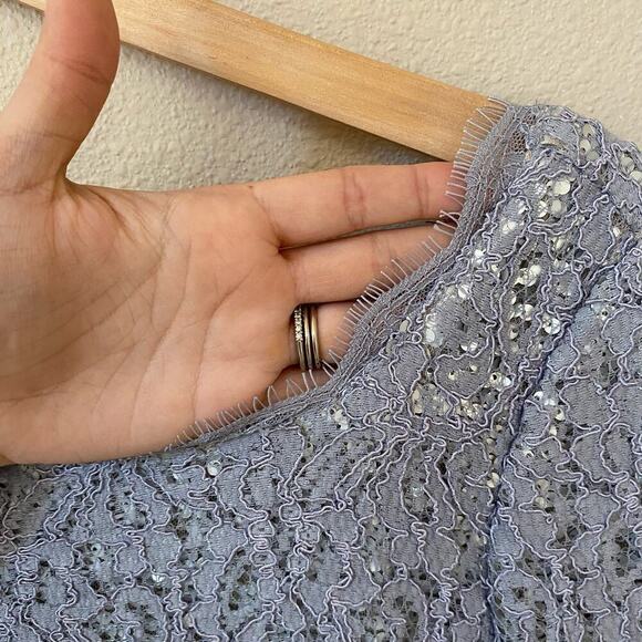 Adrianna Papell 41915770 Lace Short Dress Women's sz 8 Silver Gray Cocktail Prom - Picture 5 of 16